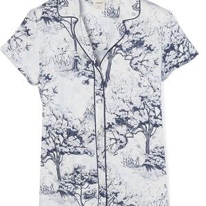 SOMA Cool Nights Short Sleeve Notch Collar Pajama Top Blue White Size XSmall